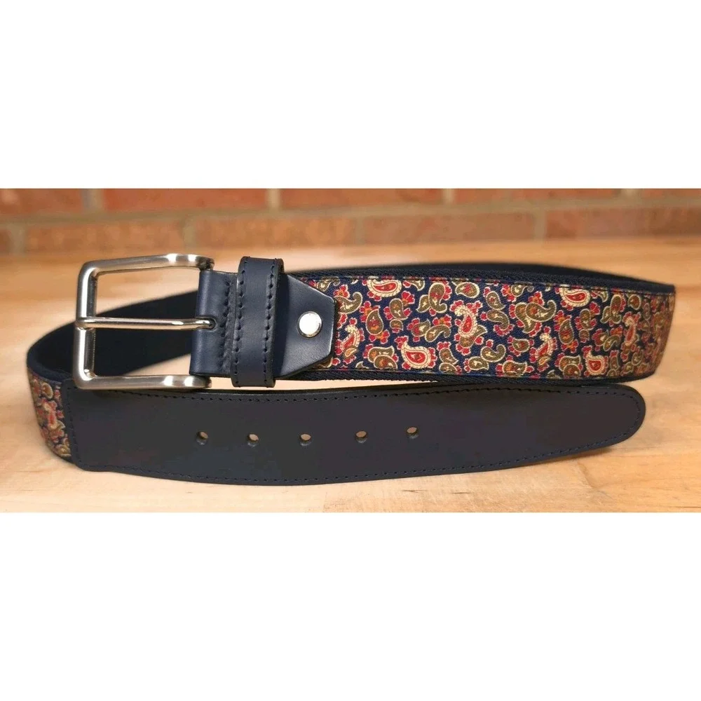 Armin Oehler Flex Comfort Stretch Ribbon Belt Paisley Mens Size 36